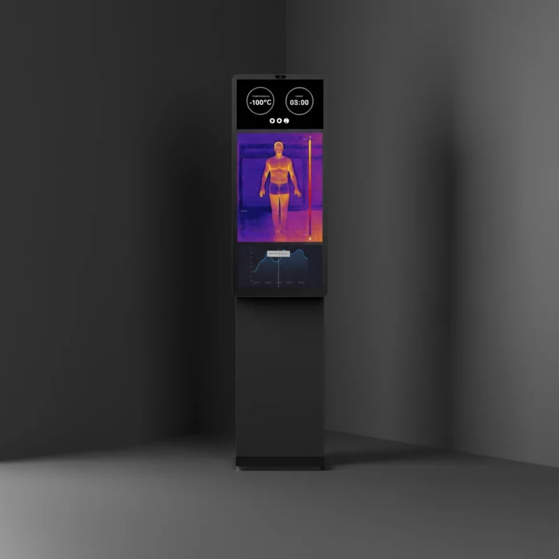 Thermografiestehle in schwarz mit Thermografiebild von einem sportlichen Mann