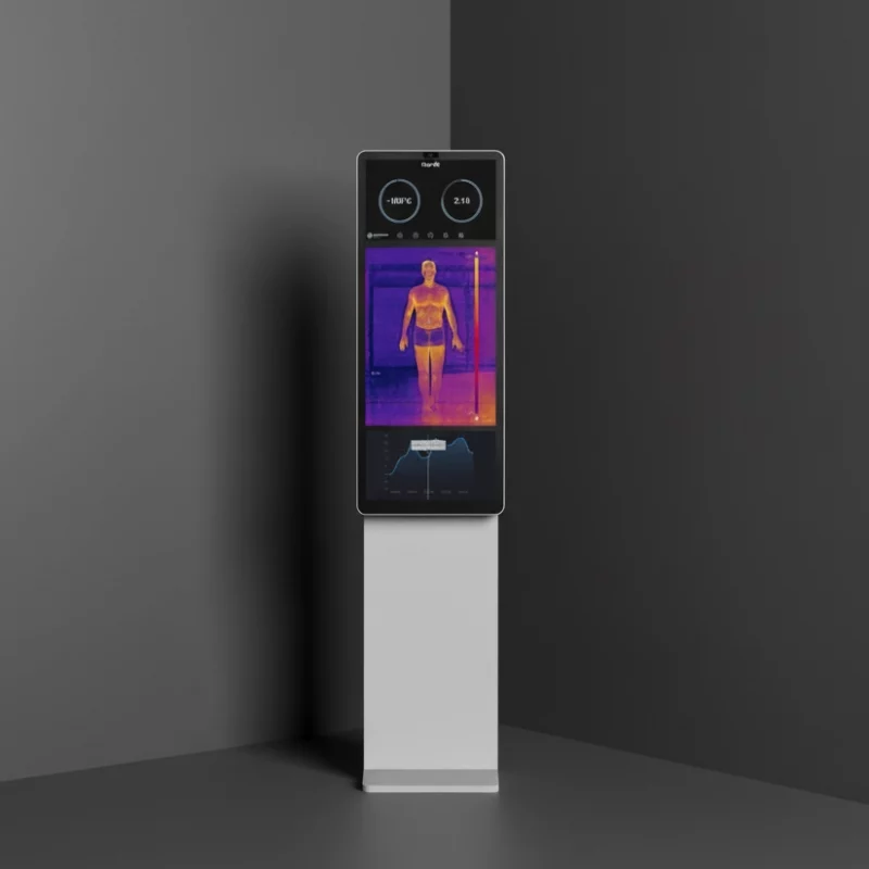 Thermografiestehle in weiß mit Thermografiebild von einem sportlichen Mann